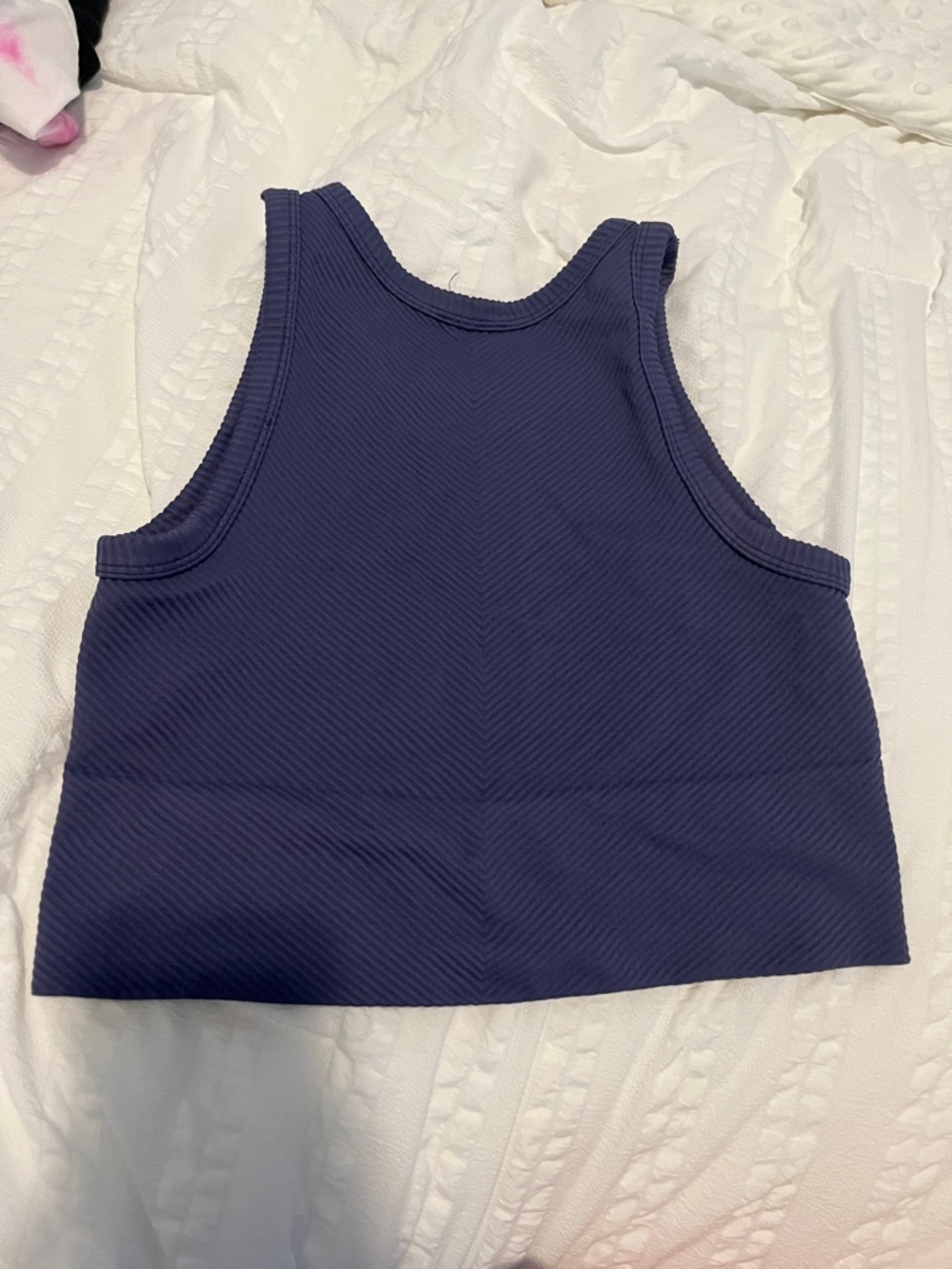 Cropped Ribbed Tank Top - Navy - Picture 2 of 2